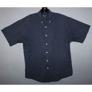 Vintage Cherokee Short Sleeve Dress Shirts Plaid Blue Light Weight Soft Casual M